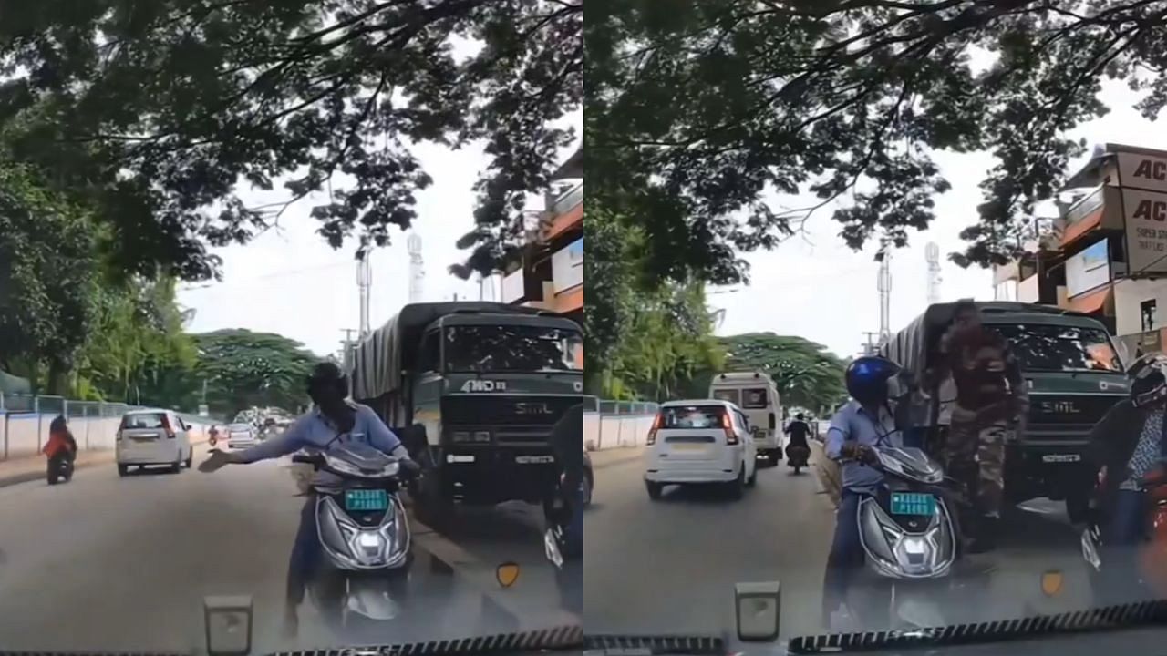 <div class="paragraphs"><p>A screengrab from the video showing the jawan whacking the man on his head.</p></div>